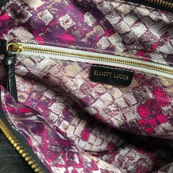 Elliot Lucca Black Leather Handbag Satin Interior - Picture 6 of 10